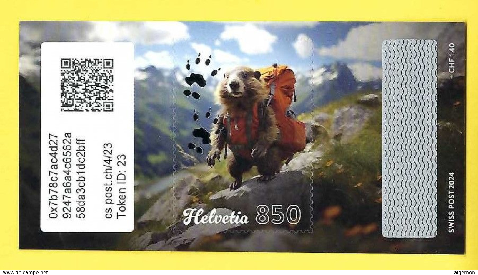 2024 Swiss Crypto Stamp 4.0 - ID 23** Marmotte Hiking Randonnée Tirage 7500 Exemplaires ! - Ongebruikt