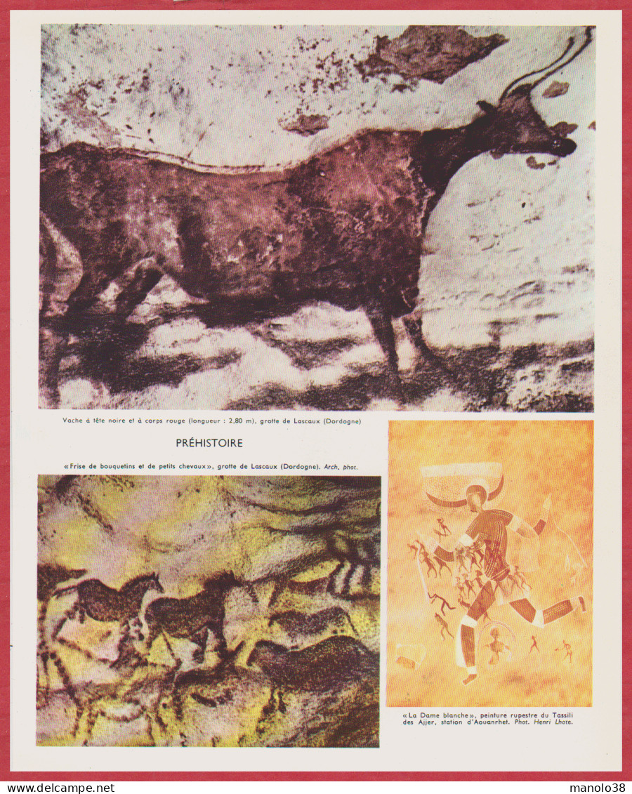 Préhistoire. Cartes De L'Europe Et Dans Le Monde. Art Pariétale. Peinture Rupestre Lascaux, Tassili ... Larousse 1960. - Historical Documents