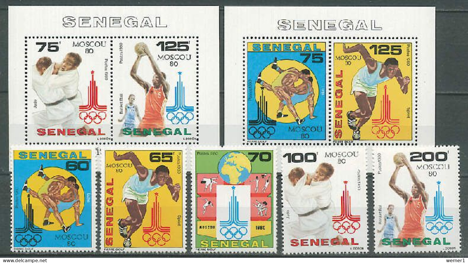 Senegal 1980 Olympic Games Moscow, Judo, Basketball, Wrestling Etc. Set Of 5 + 2 S/s MNH - Summer 1980: Moscow