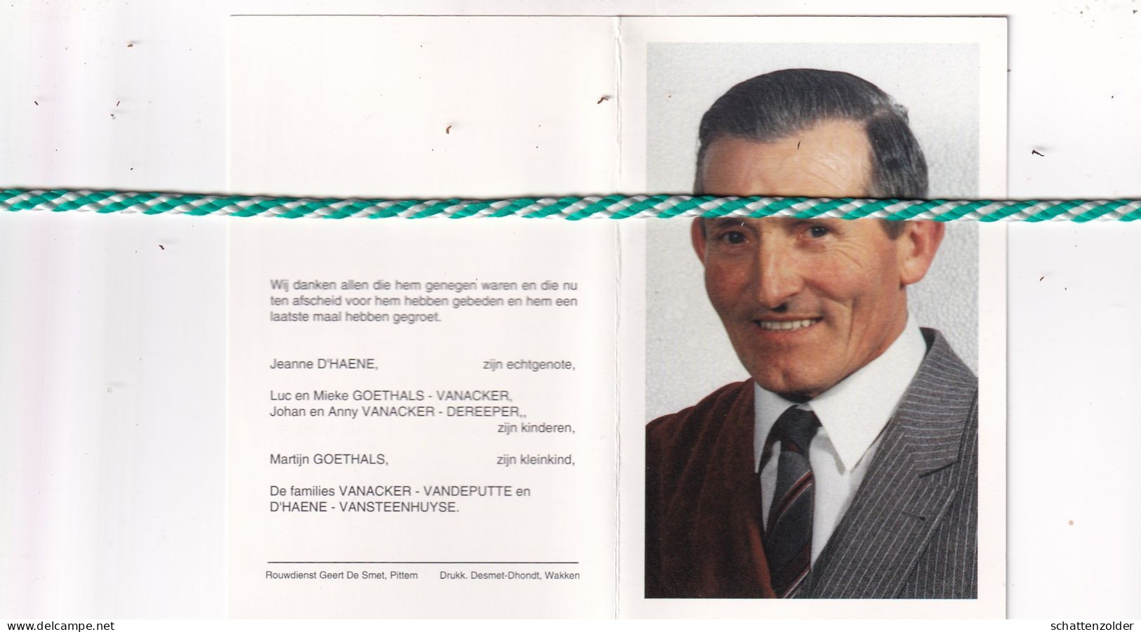 Ghislain Vanacker-D'Haene, Emelgem 1927, Roeselare 1994. Foto - Obituary Notices