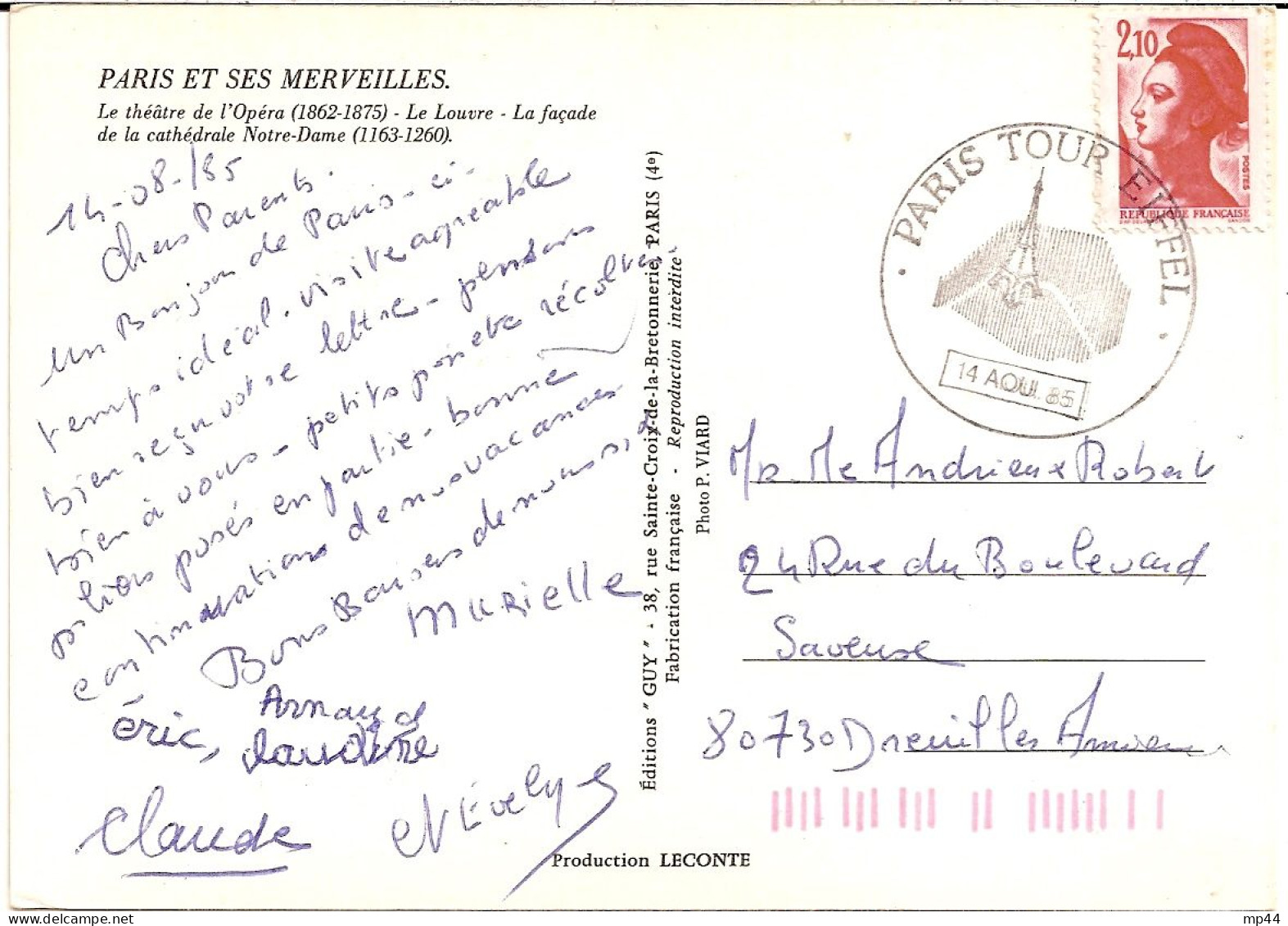13I7 --- PARIS Tour Eiffel Liberté De Gandon - Manual Postmarks