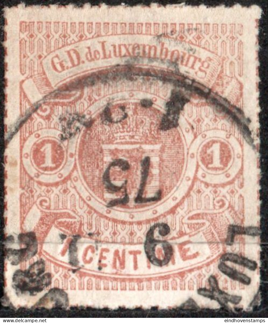 Luxemburg 1865 1 C Brown Coloured Line Perforation Cancelled - 1859-1880 Coat Of Arms