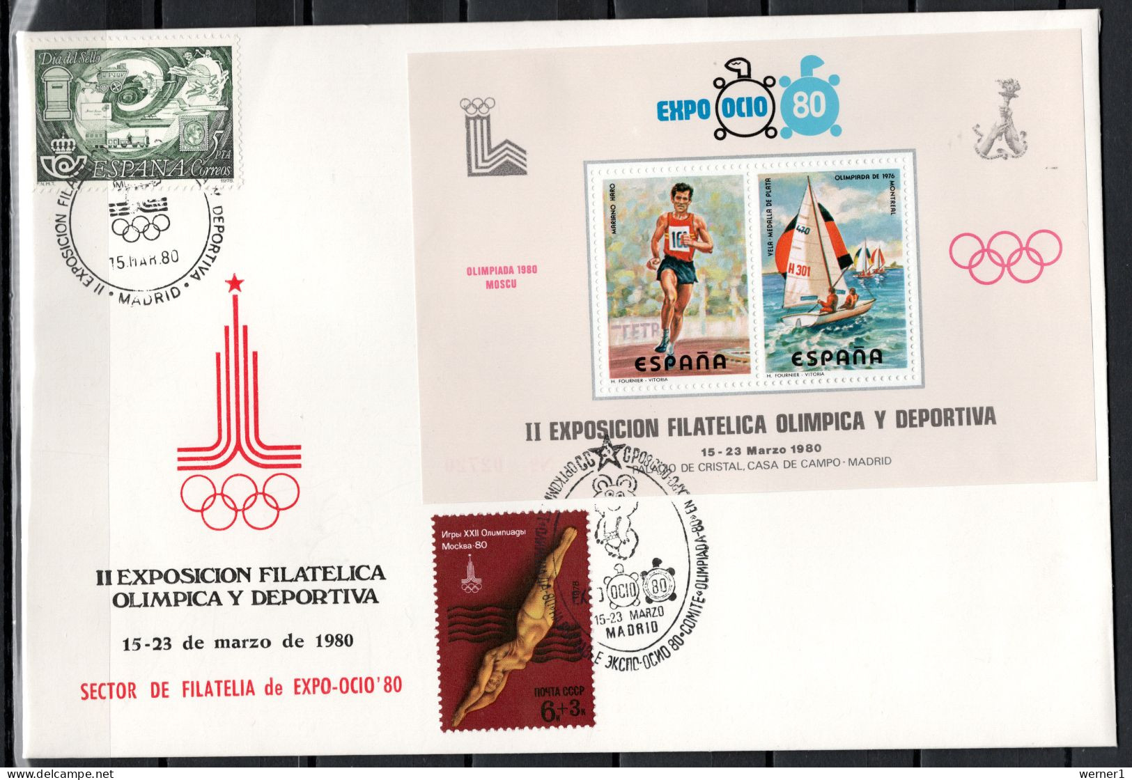 Spain 1980 Olympic Games Moscow / Lake Placid Commemorative Cover With Vignette MNH -scarce- - Verano 1980: Moscu