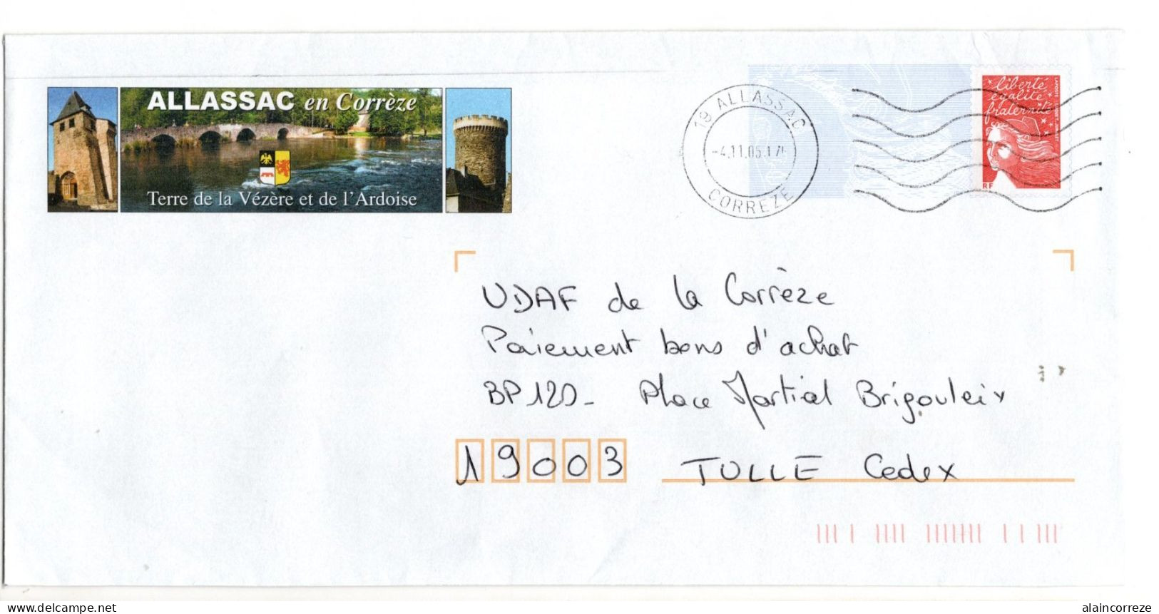 Entier Postal PAP Local Personnalisé Corrèze Allassac Terre De La Vézère Et De L'ardoise Pont De Pierre Blason Lion Tour - PAP : Bijwerking /Luquet