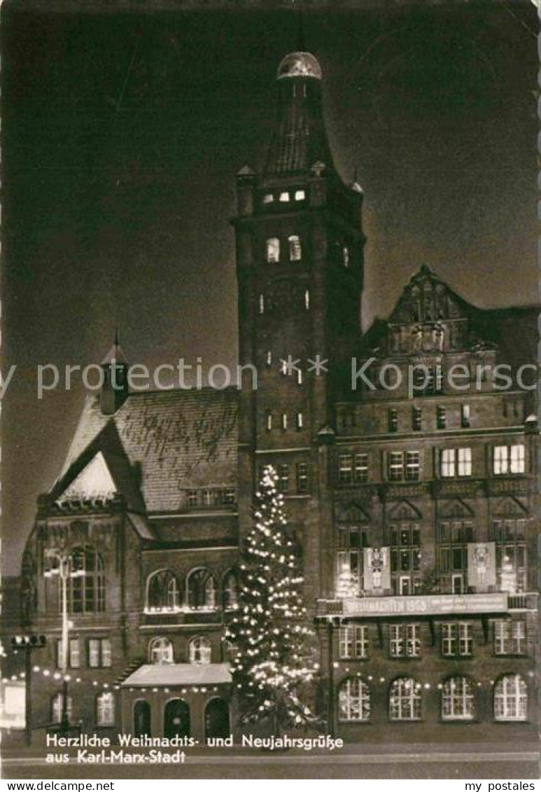 72773287 Karl-Marx-Stadt Christbaum Weihnachtskarte Neujahrskarte Nachtaufnahme  - Chemnitz