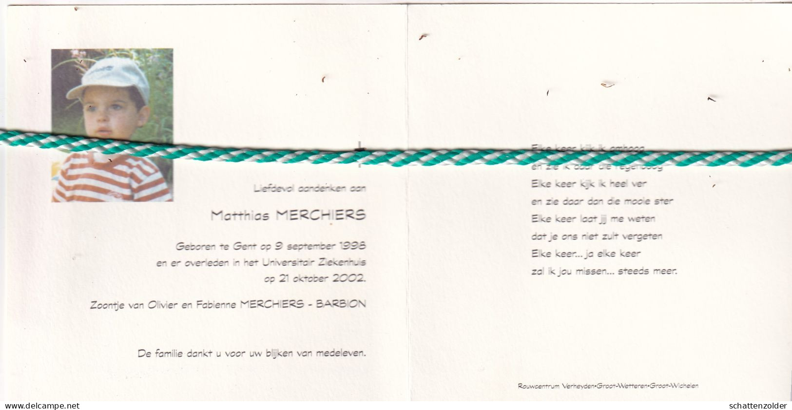 Matthias Merchiers-Barbion, Gent 1998, 2002. Foto - Décès