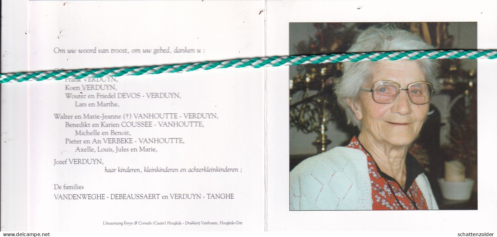 Maria Vandeweghe-Verduyn, Gits 1904, 2008. Honderdjarige. Foto - Overlijden