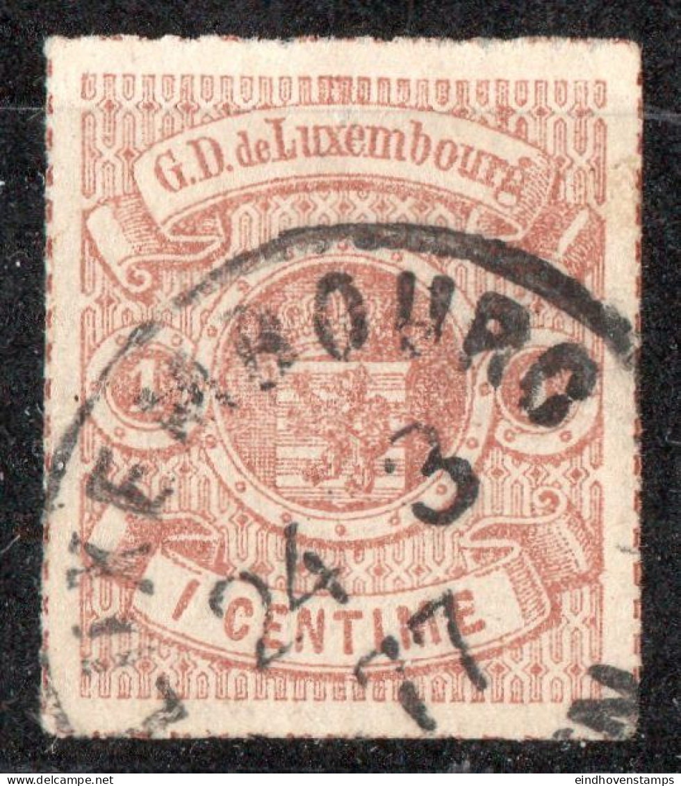 Luxemburg 1865 1 C Brown Coloured Line Perforation Cancelled - 1859-1880 Armoiries