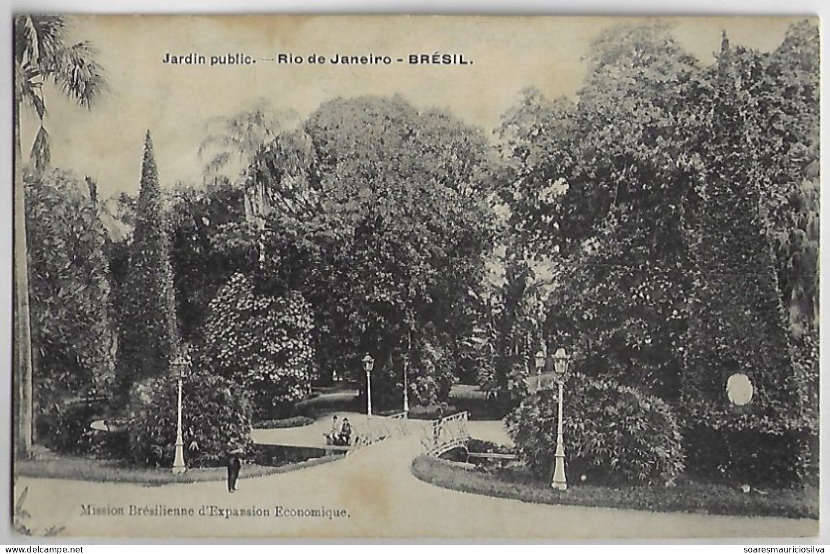 Brazil Rio De Janeiro 1909 Postcard Photo Public Garden Editor Brazilian Economic Expansion Mission Belgium Stamp - Rio De Janeiro