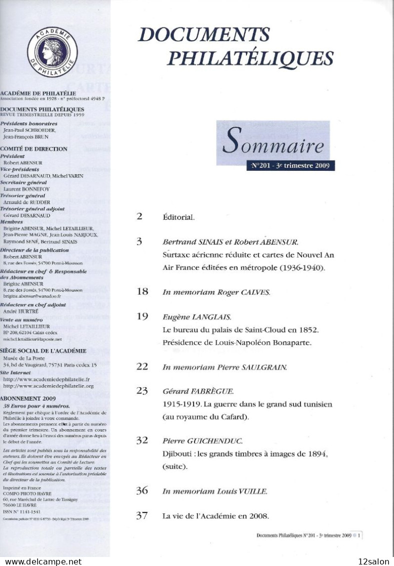 ACADEMIE DE PHILATELIE DOCUMENTS PHILATELIQUES N° 201 + Sommaire - Sonstige & Ohne Zuordnung