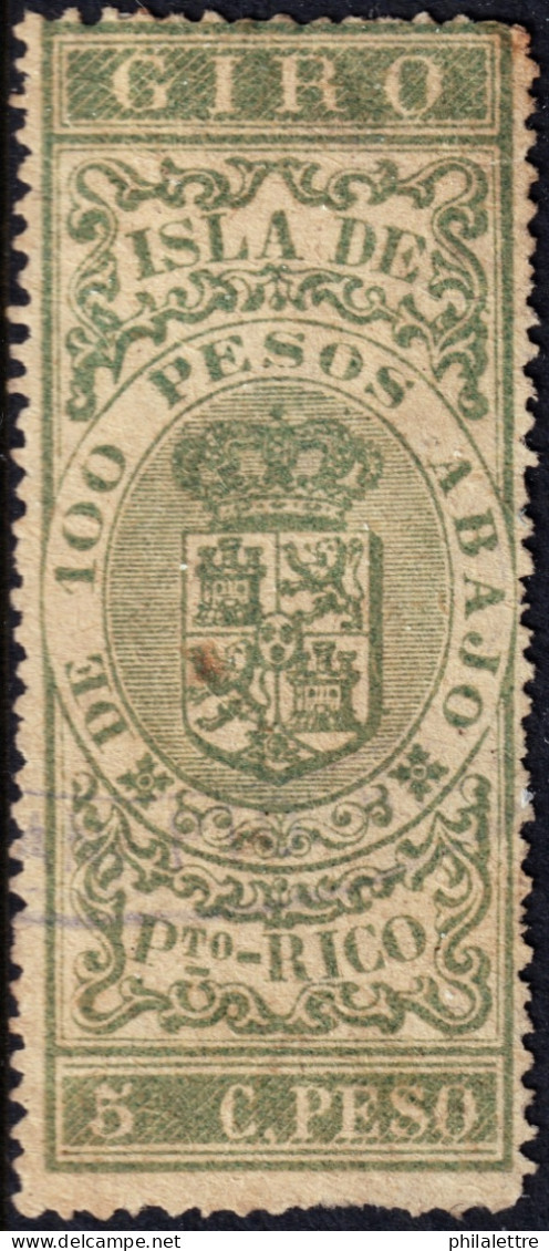 ESPAGNE / ESPANA - COLONIAS (Puerto-Rico) 1892 Sellos Para GIRO Fulcher 58 5c Verde Sin Gomar - Porto Rico