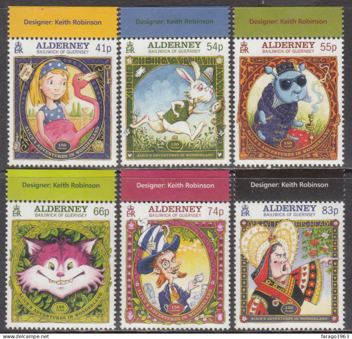 2015 Alderney Alice In Wonderland Children's Literature Books Complete Set Of 6 MNH @ BELOW FACE VALUE - Alderney