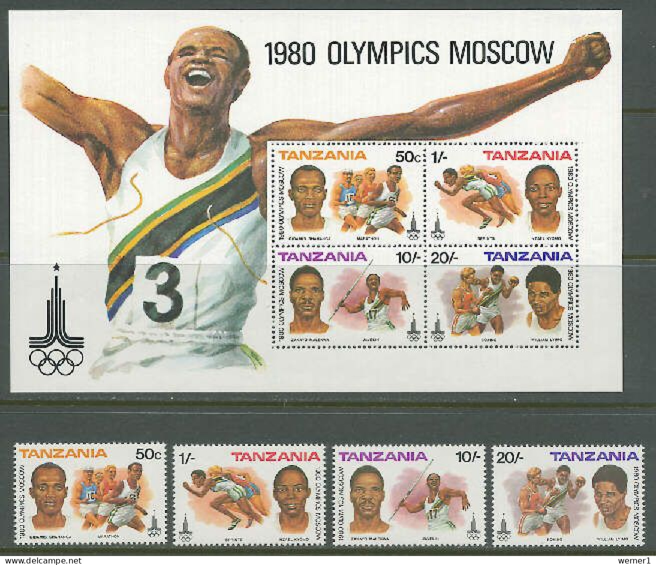 Tanzania 1980 Olympic Games Moscow, Athletics, Set Of 4 + S/s MNH - Sommer 1980: Moskau
