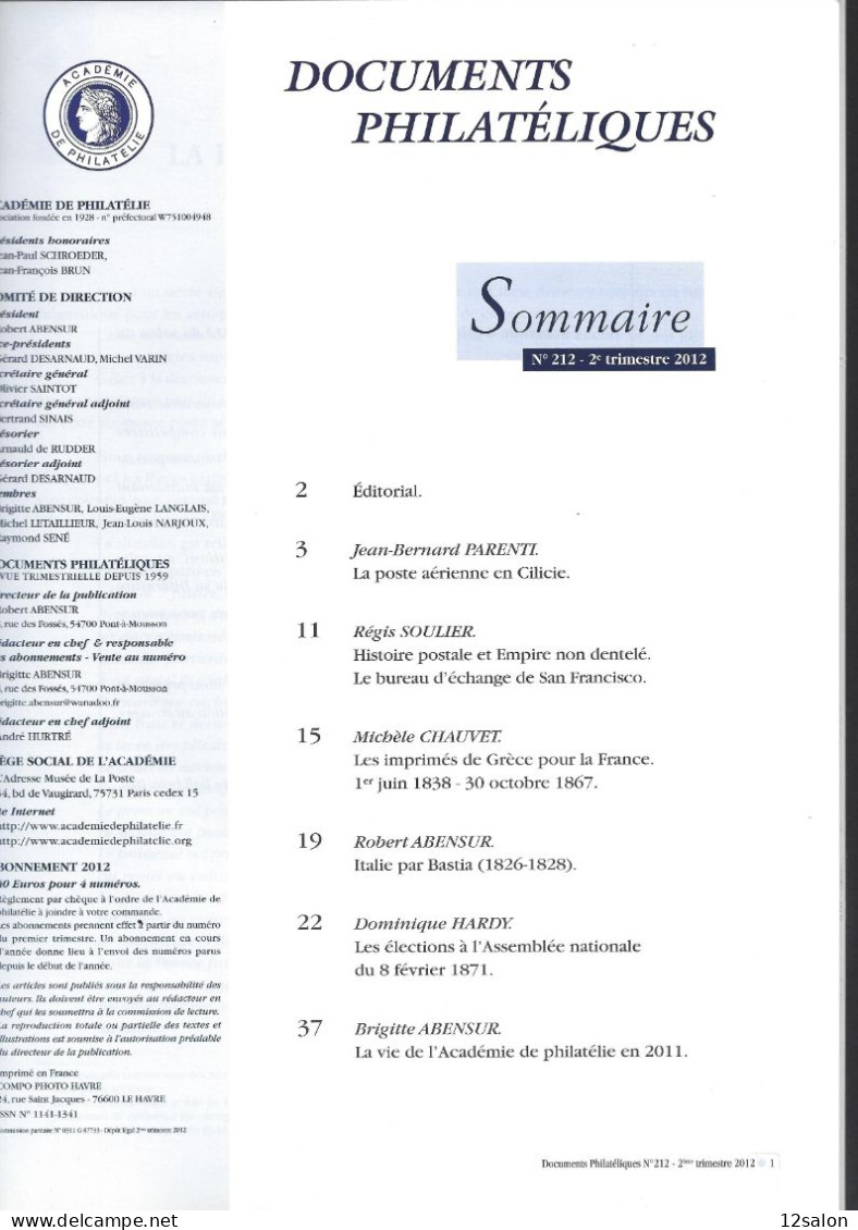 ACADEMIE DE PHILATELIE DOCUMENTS PHILATELIQUES N° 212 + Sommaire - Autres & Non Classés