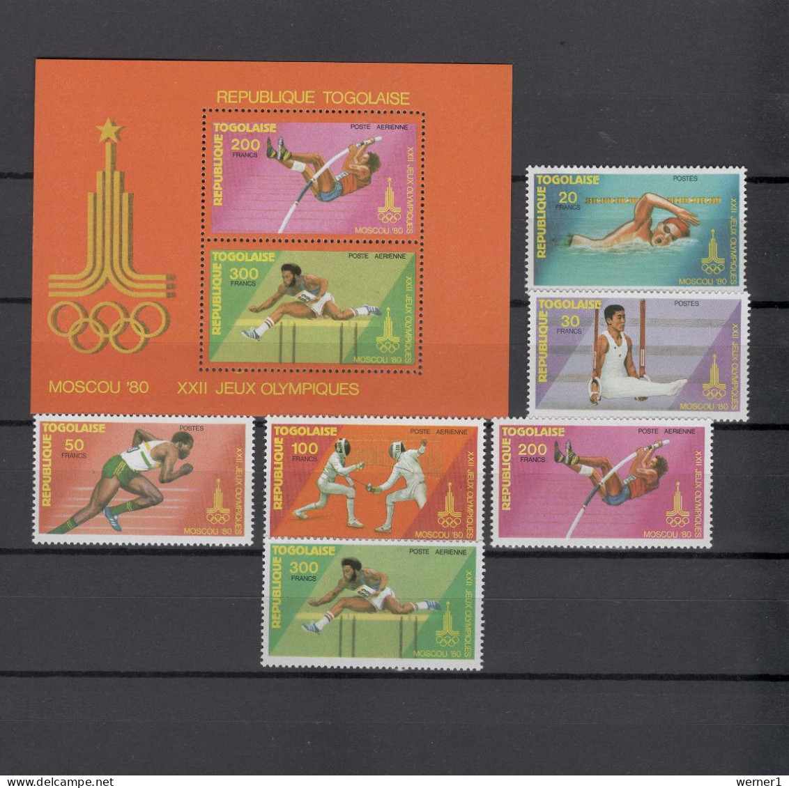 Togo 1980 Olympic Games Moscow, Athletics, Swimming, Fencing Set Of 6 + S/s MNH - Estate 1980: Mosca