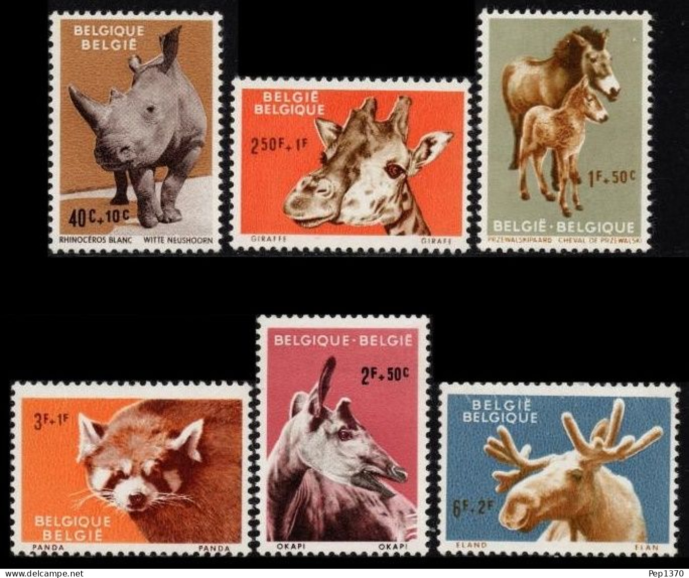 BELGICA 1961 - BELGIQUE - BELGIUM - FAUNA ZOOLOGICO DE AMBERES - ANVERS - YVERT Nº 1182/1187** - Rhinocéros