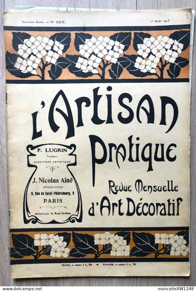 L'Artisan Pratique N°107 - Revue Mensuelle Début XXème Art Déco Août 1913 - Décoration Intérieure