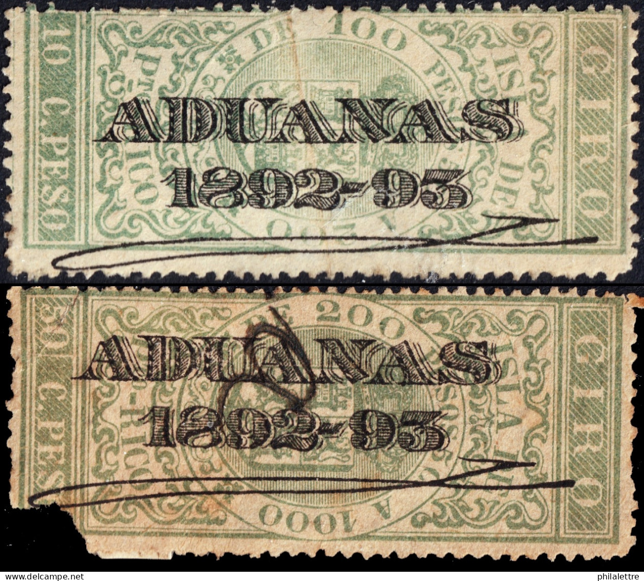 ESPAGNE / ESPANA - COLONIAS (Puerto-Rico) 1892 Sellos Para ADUANAS 10c Verde (Fulcher 2) Y 50c Verde (No Catalogado) - Puerto Rico