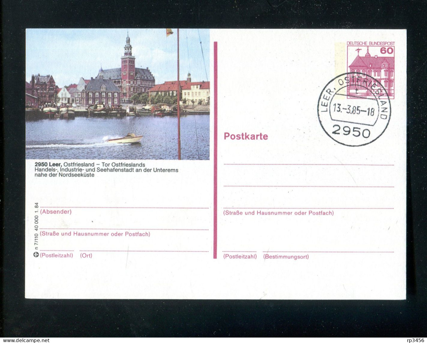"BUNDESREPUBLIK DEUTSCHLAND" 1984, Bildpostkarte Mit Bildgleichem Stempel Ex "LEER" (R2023) - Postales Ilustrados - Usados