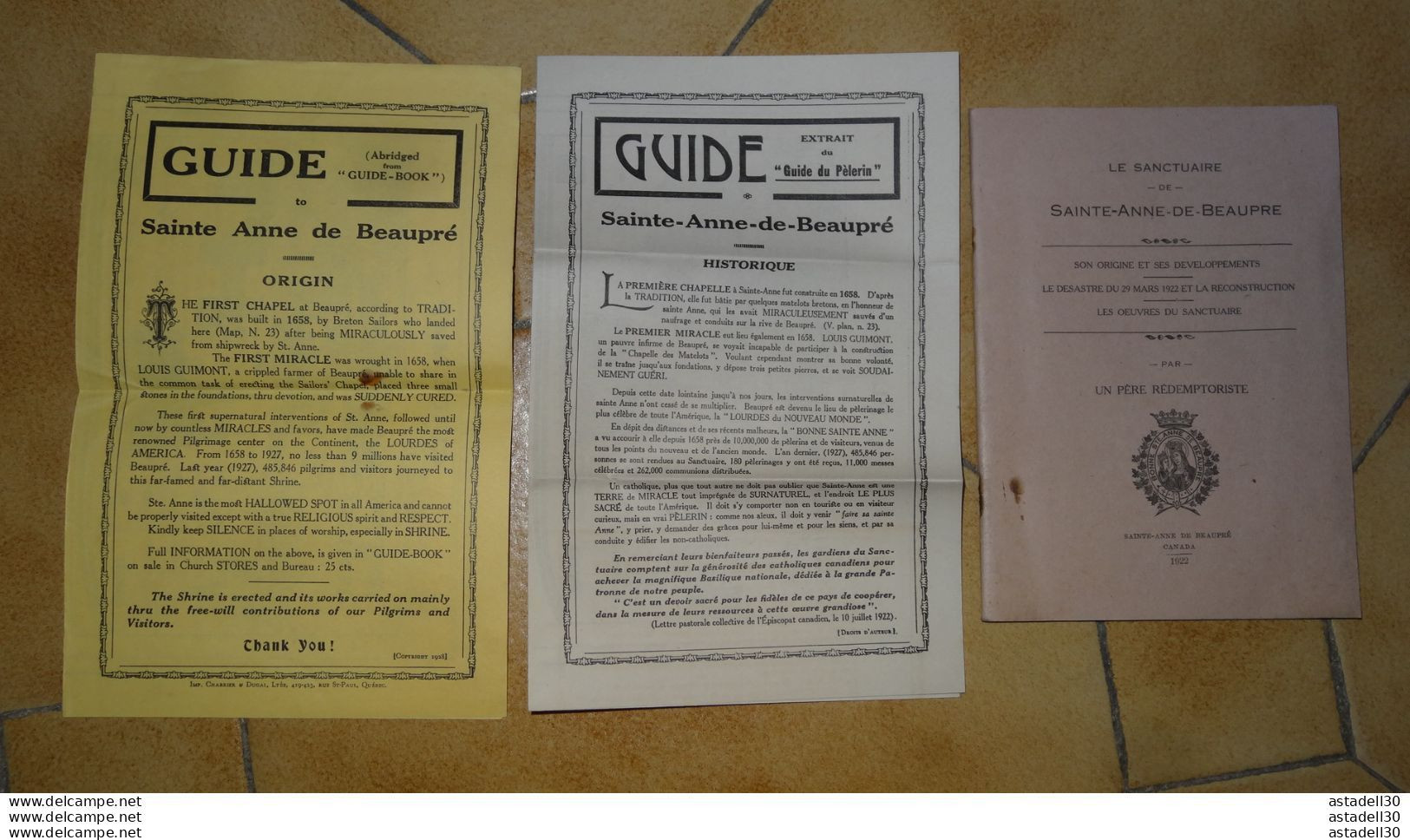 2 Guides + 1 Livre, CANADA, SAINTE ANNE DE BEAUPRE - 1922 .........Caisse-40 - Toeristische Brochures