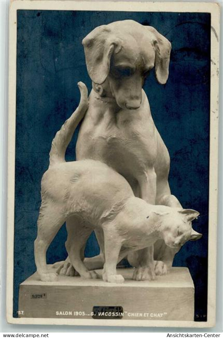 39626709 - Katze Salon De Paris 1905 Vacossin Chien Et Chat Statue - Chiens