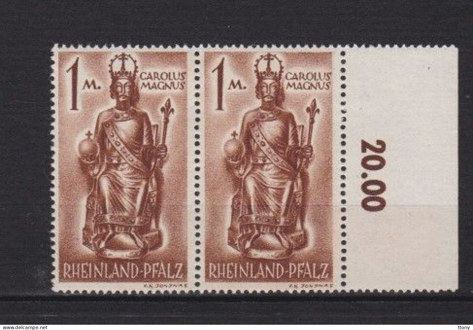 Une Paires   Timbres   1 Mark   **    Bord De Feuille   Zone Française   Rheinland Pfalz - Rheinland-Pfalz