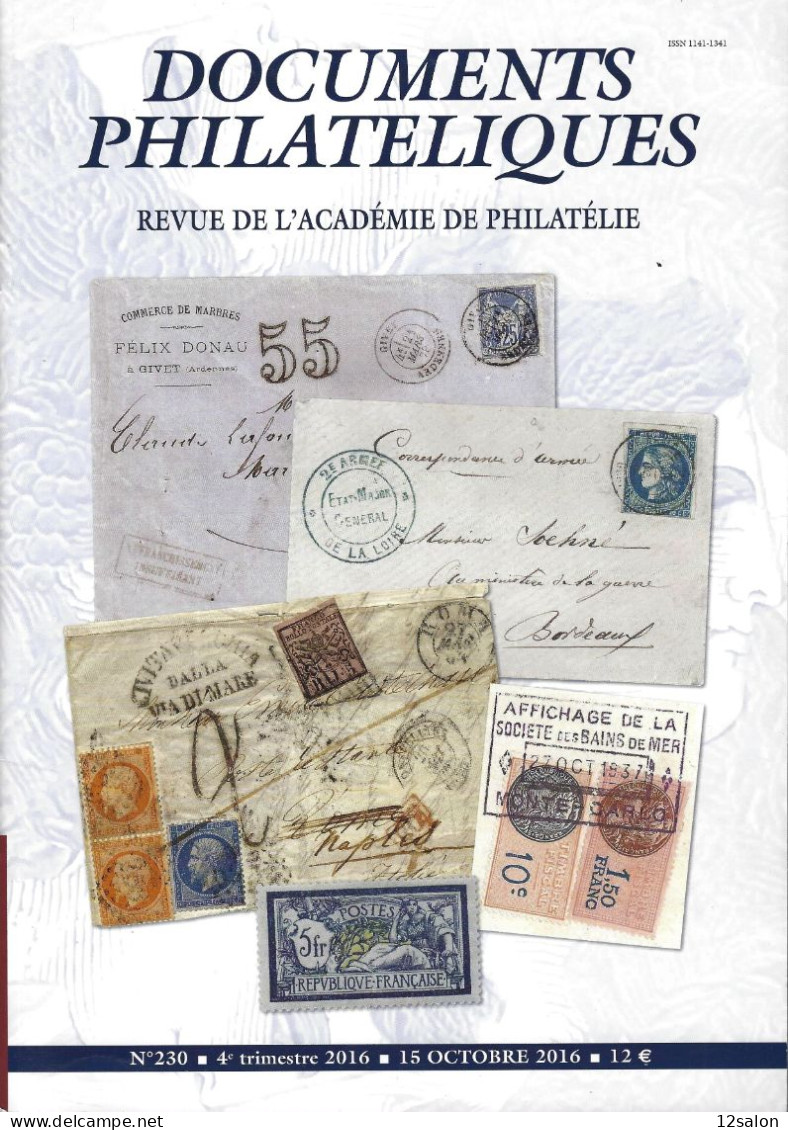 ACADEMIE DE PHILATELIE DOCUMENTS PHILATELIQUES N° 230 + Sommaire - Otros & Sin Clasificación