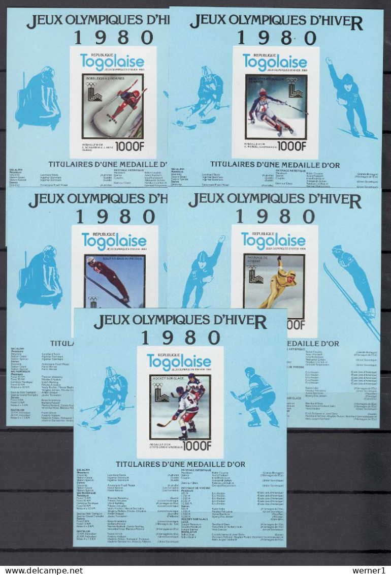 Togo 1980 Olympic Games Lake Placid Set Of 5 S/s Imperf. MNH -scarce- - Inverno1980: Lake Placid