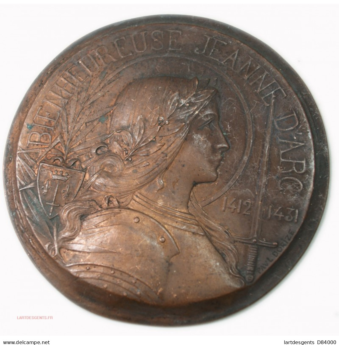 Rare Médaille Uniface Bienheureuse Jeanne D'Arc 1412-1431 Par Paul DORIZE - Royaux / De Noblesse