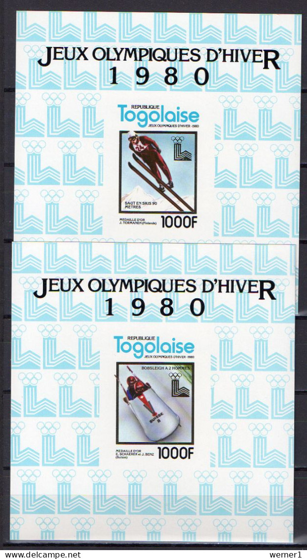 Togo 1980 Olympic Games Lake Placid Set Of 5 S/s Imperf. Thick Paper Type II MNH -scarce- - Winter 1980: Lake Placid