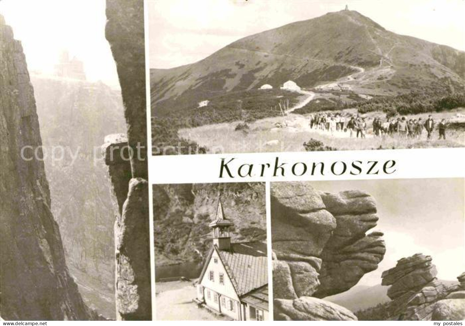 72770287 Karkonosze Berghaeuser Riesengebirge Wandergruppe Felsen  - Pologne