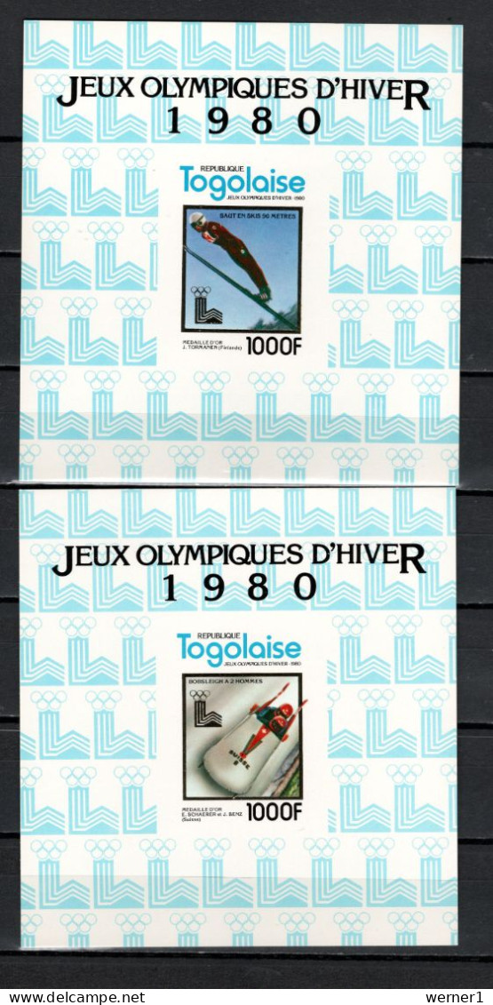 Togo 1980 Olympic Games Lake Placid Set Of 5 S/s Imperf. Thick Paper Type I MNH -scarce- - Inverno1980: Lake Placid