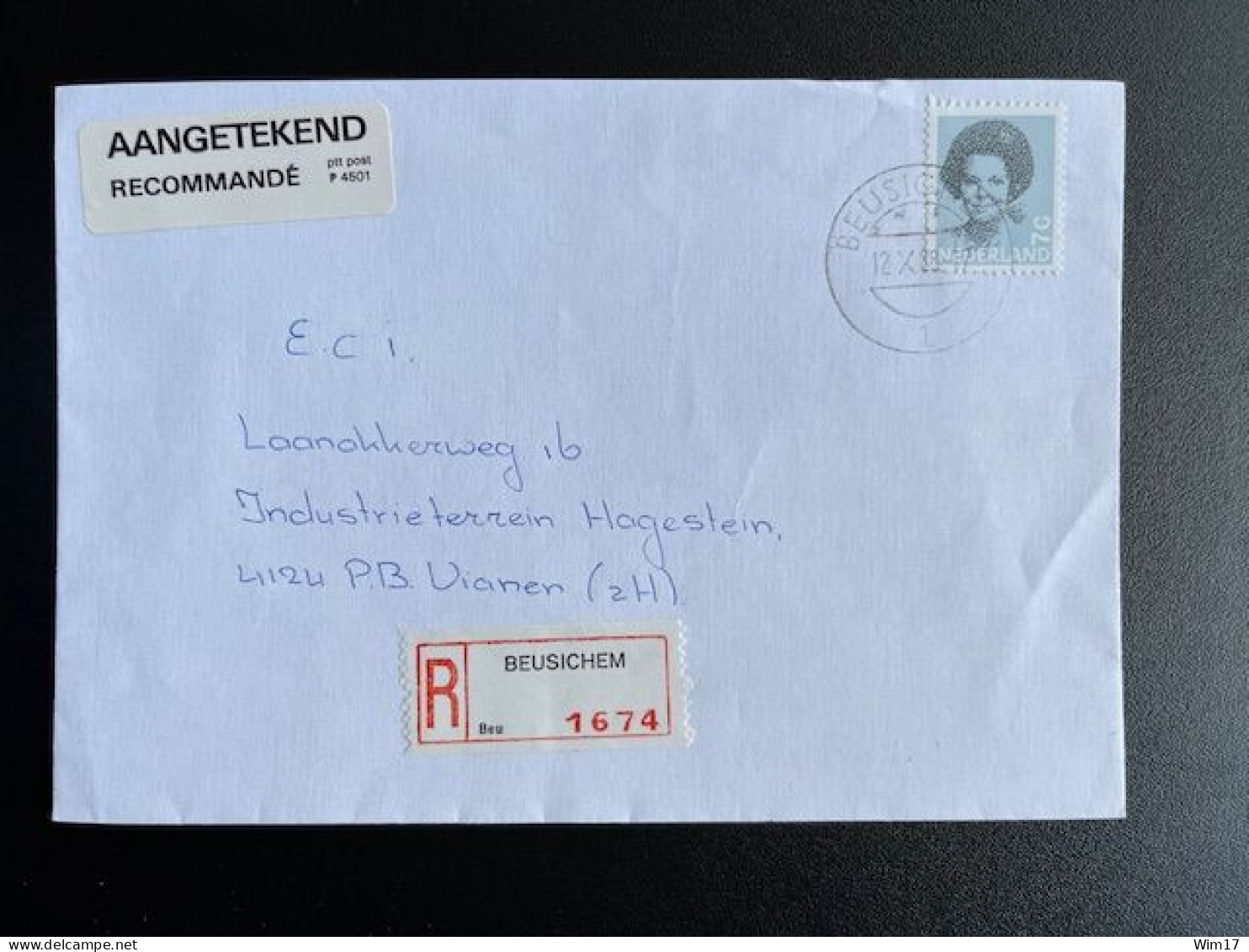 NETHERLANDS 1988 REGISTERED LETTER BEUSICHEM TO VIANEN 12-10-1988 NEDERLAND AANGETEKEND - Covers & Documents