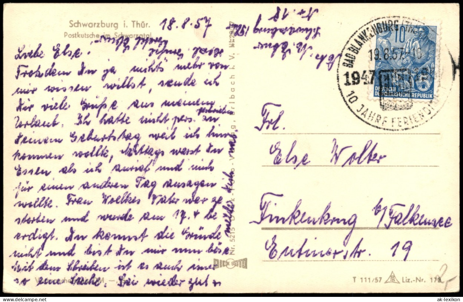 Ansichtskarte Schwarzburg Postkutsche Im Schwarztal 1956/1957 - Sonstige & Ohne Zuordnung