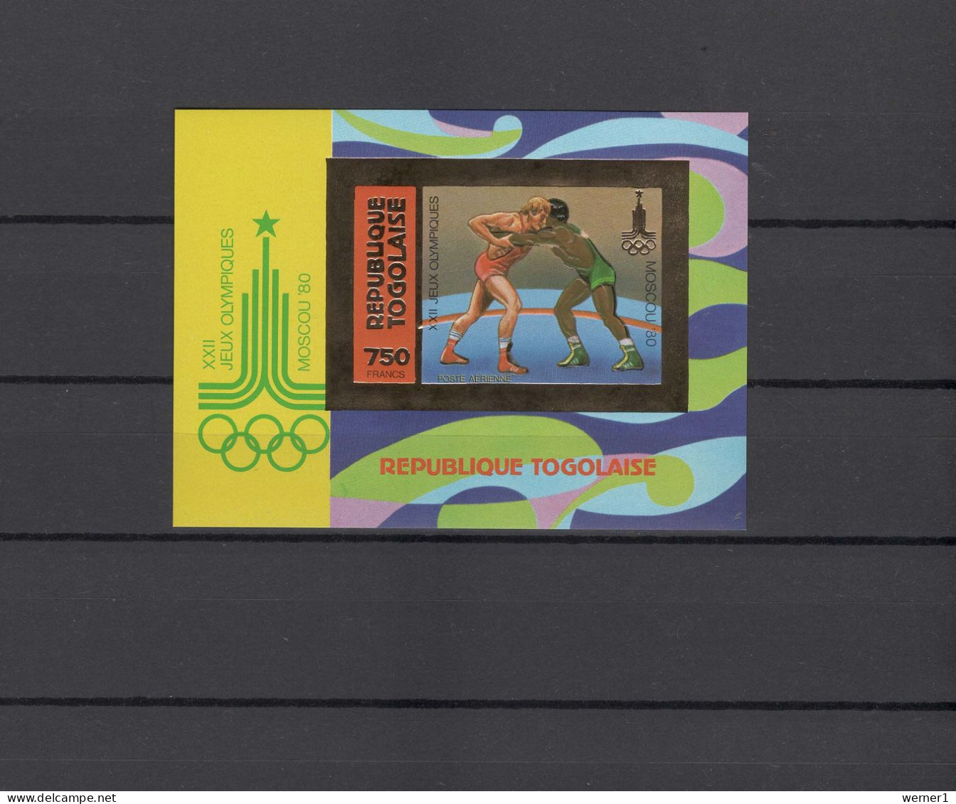 Togo 1980 Olympic Games Moscow, Wrestling Gold S/s Imperf. MNH -scarce- - Summer 1980: Moscow