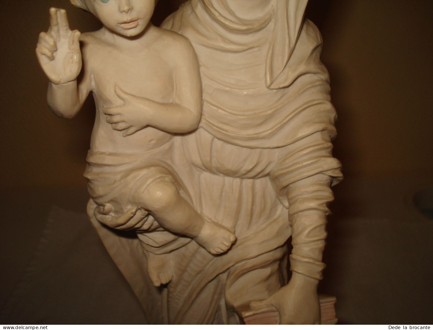 O20 / Statue Vierge à L'enfant  En Résine - ( Avec Poudre De Marbre ?? ) - H: 30 Cm - 1,6 Kg - TBE - Religious Art