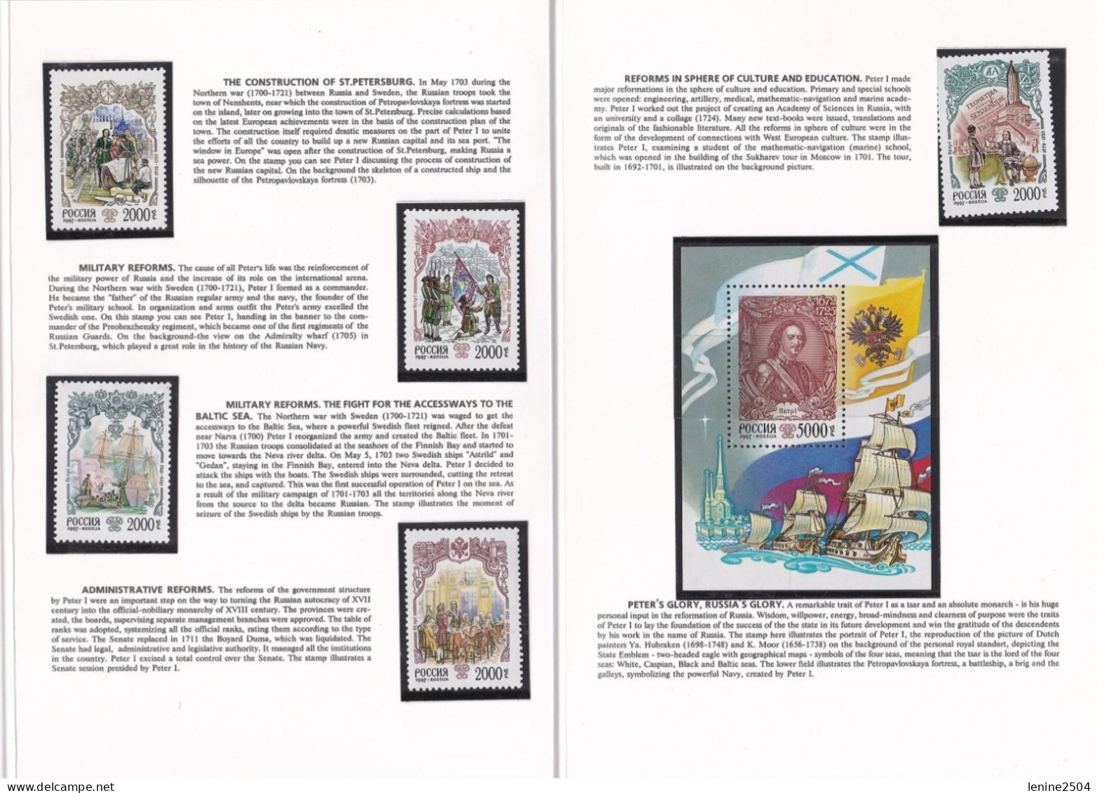 Russie 1997 Yvert N° 6300-6304 + Bloc ** Emission 1er Jour Carnet Prestige Folder Booklet. Type I Tirage 10000 Ex - Neufs