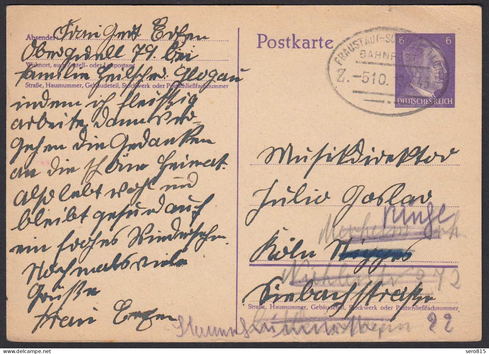 DR Ganzsachen Karte 3.Reich Bahnpost Z510    (20249 - Briefe U. Dokumente