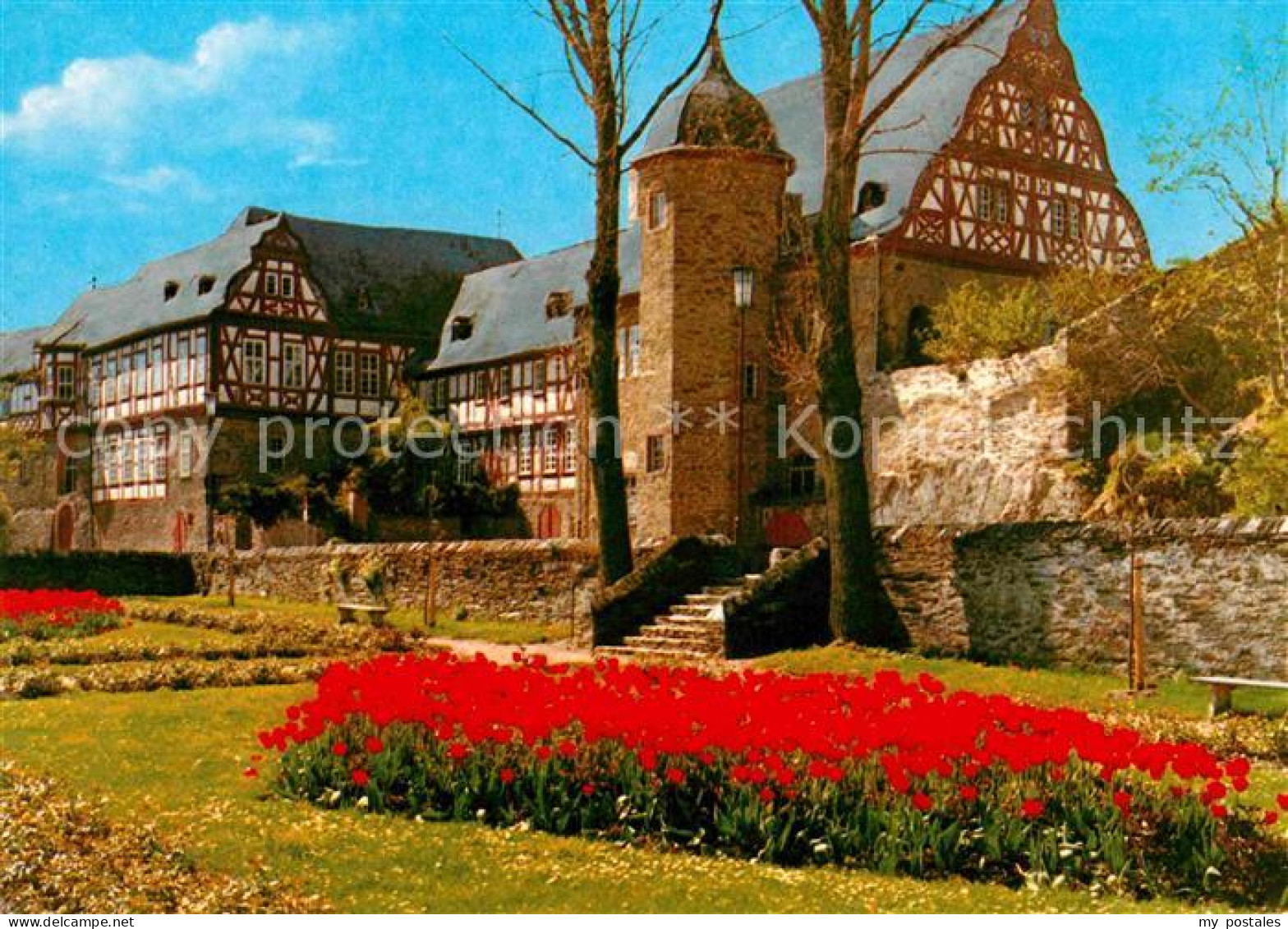72769059 Idstein Schlossgasse Blumenbeet Stadtmauer Fachwerkhaeuser Idstein - Idstein