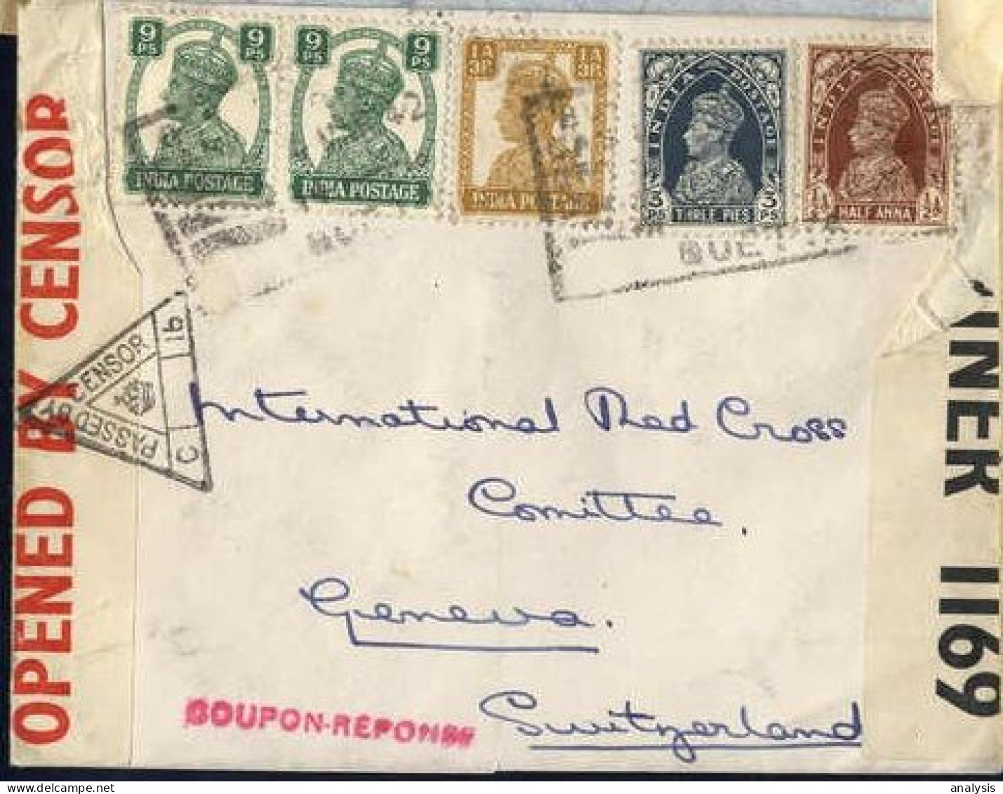 India WW2 Pakistan Quetta Cover Mailed To Switzerland 1942 Censor - 1936-47 Roi Georges VI