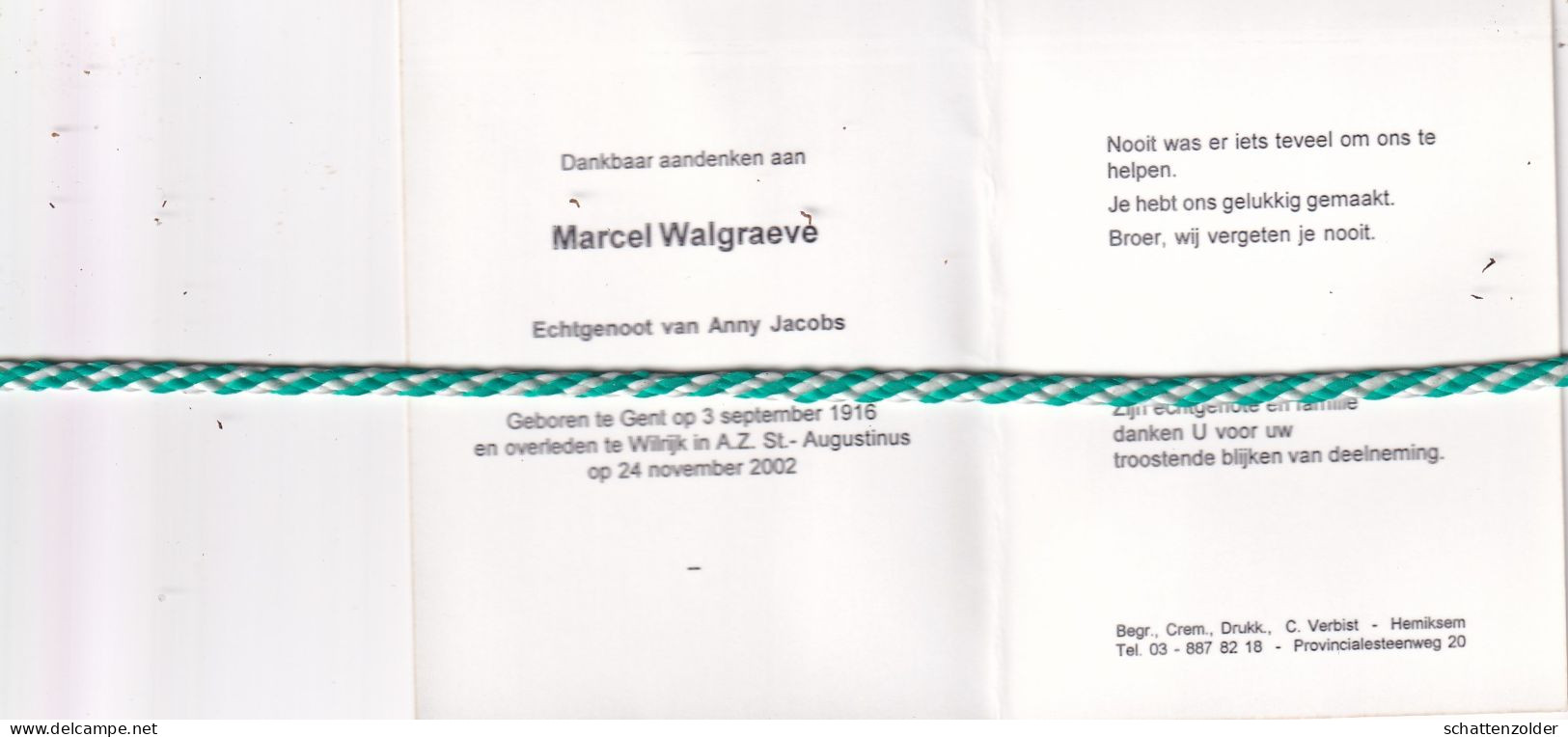Marcel Walgraeve-Jacobs, Gent 1916, Wilrijk 2002. Foto - Décès