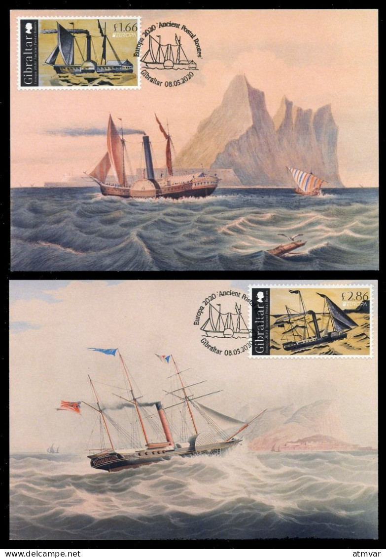 GIBRALTAR (2020) Carte S Maximum Card S - EUROPA Ancient Postal Routes, Steam Packet Ships Lady Mary Wood & SS Iberia - Ships