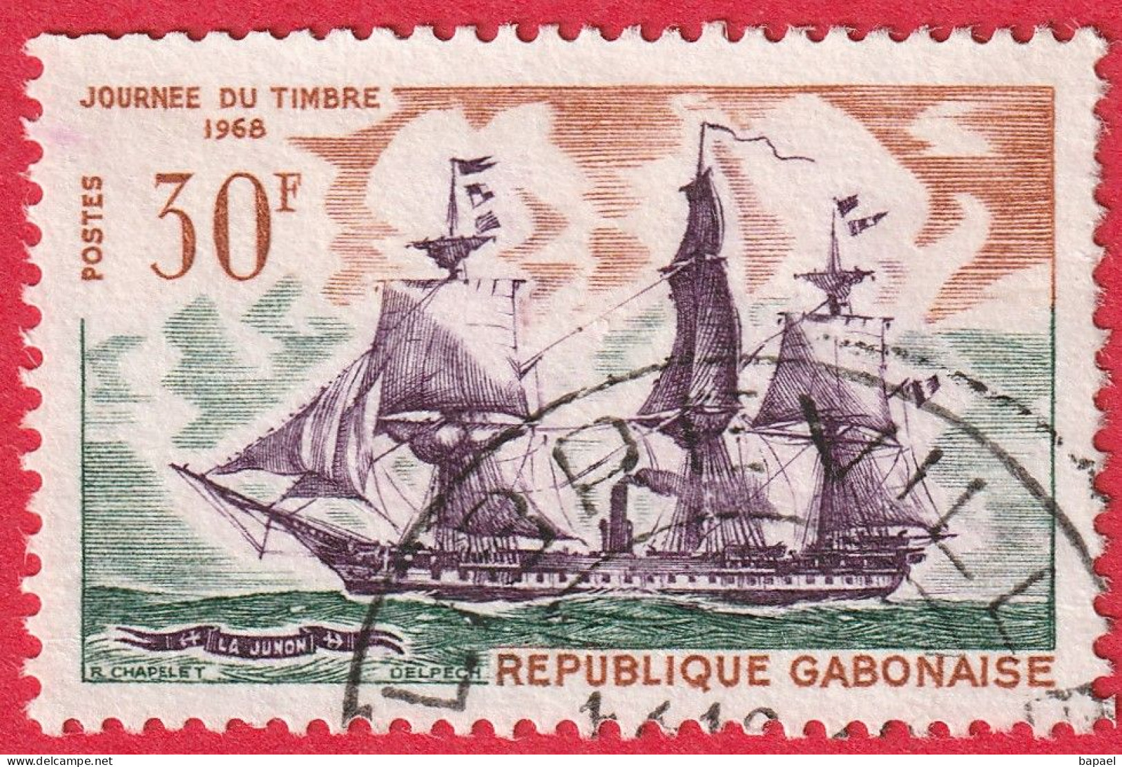 N° Yvert & Tellier 233  (République Gabonnaise) (1968) (Oblitéré) - Journée Du Timbre ''La Junon'' - Gabon (1960-...)