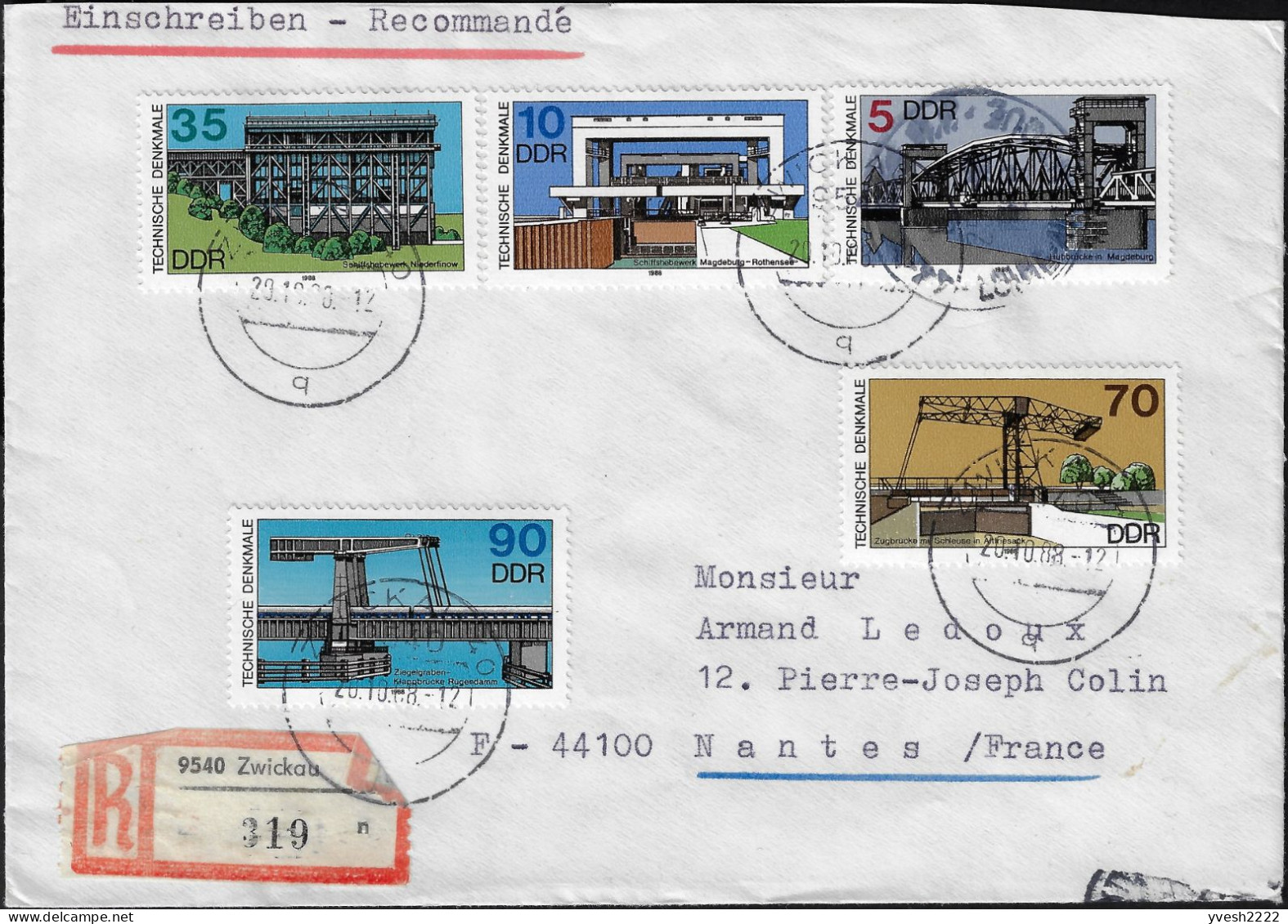 Allemagne De L'Est DDR 1988 Y&T 2809 à 2813 Sur Lettre. Ouvrages D'art, Ponts - Ponts