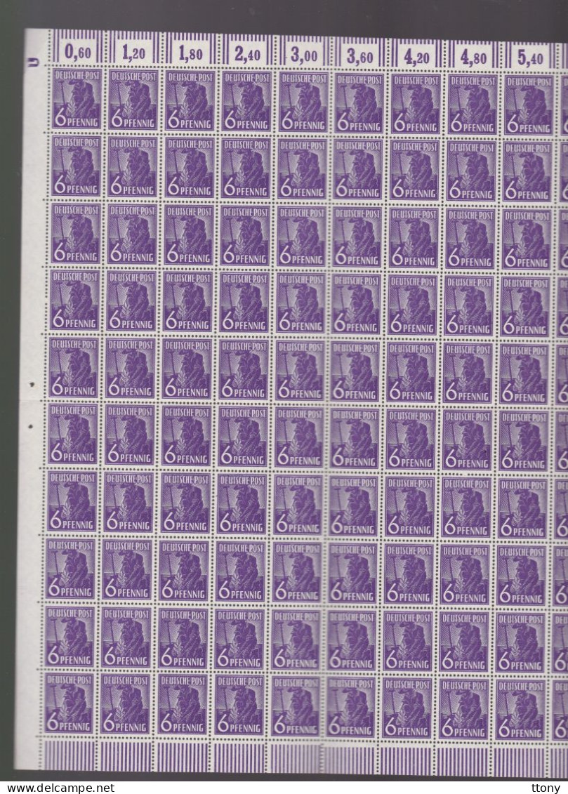 100   Timbres **    944 DZ Arbeiter 6 Pf      100 Ganzbogen-Briefmarken Feuille Entière  Nummer 1 Oben Links - Ungebraucht