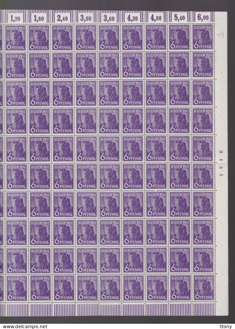 100   Timbres **    944 DZ Arbeiter 6 Pf      100 Ganzbogen-Briefmarken Feuille Entière  Nummer 1 Oben Links - Nuevos