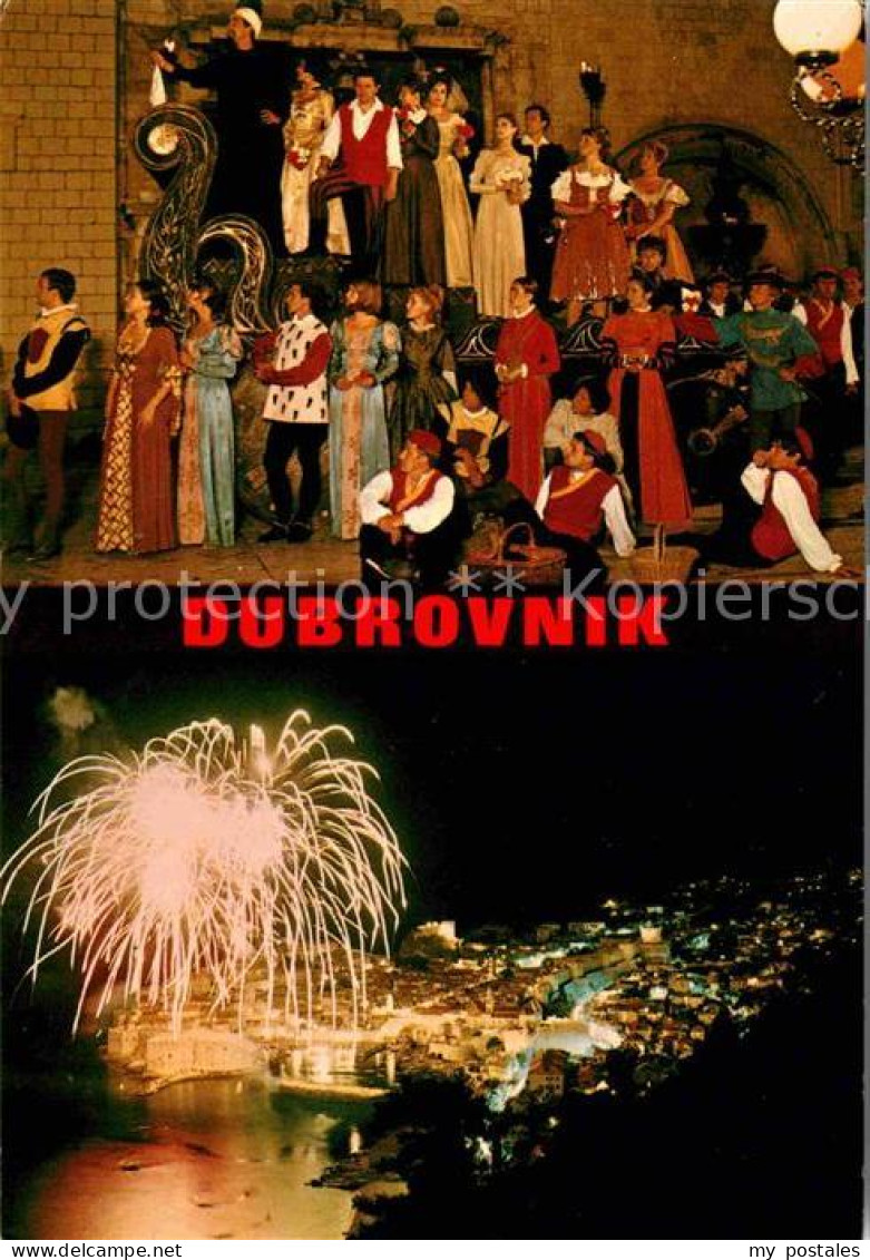 72766393 Dubrovnik Ragusa Theaterauffuehrung Fest Feuerwerk Nachtaufnahme Croati - Croatia