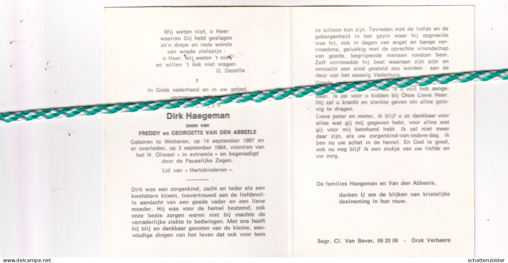 Dirk Haegeman-Van Den Abbeele, Wetteren 1967, 1984. Foto - Obituary Notices