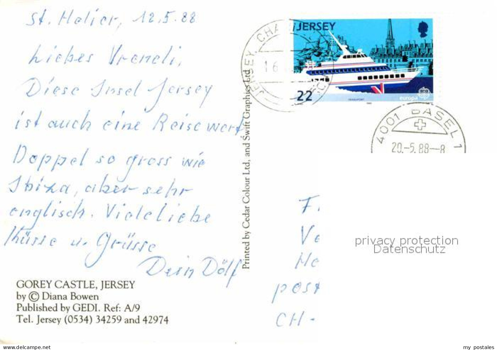 72765502 Jersey Kanalinsel Gorey Castle Kuenstlerkarte By Diana Bowen  - Otros & Sin Clasificación