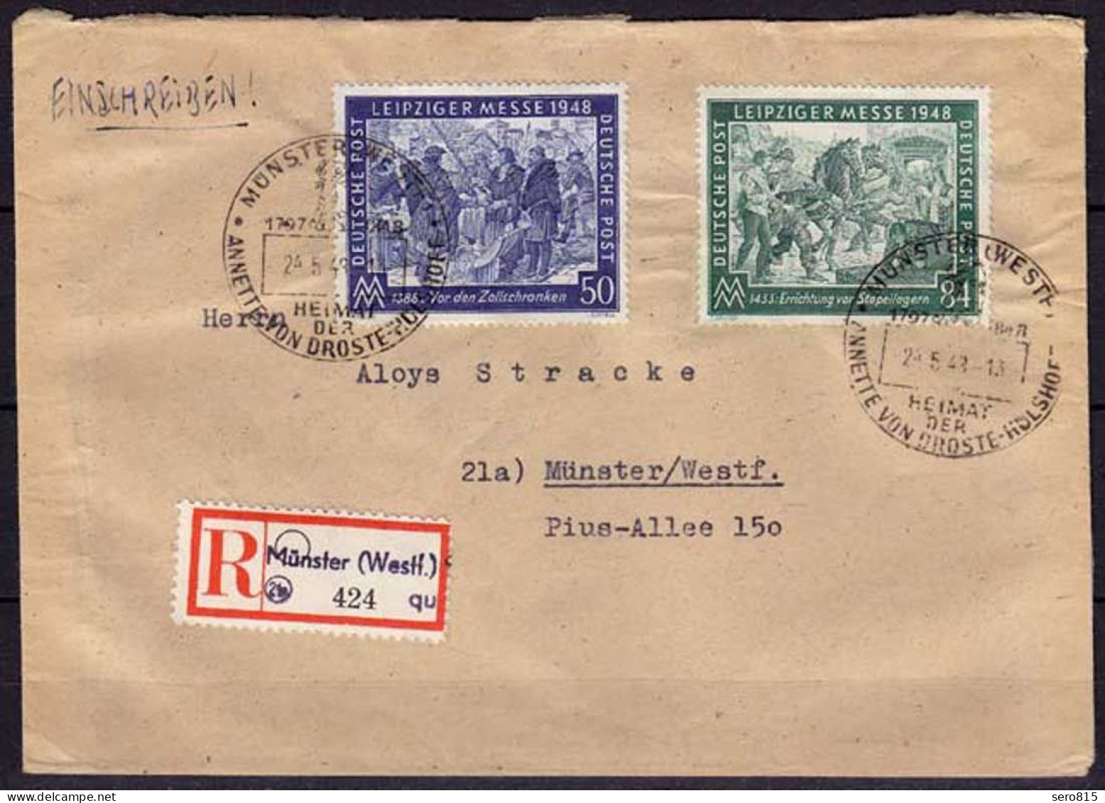 Münster Westfalen R-Brief 1948 Mit SST Droste Hülshoff     (5876 - Brieven En Documenten